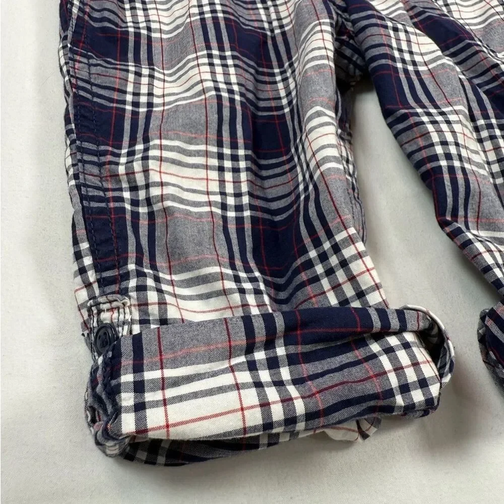 BABYGAP Baby Boys' Navy Blue Plaid Flannel Long Sleeve One‎ Piece Size 18-24M